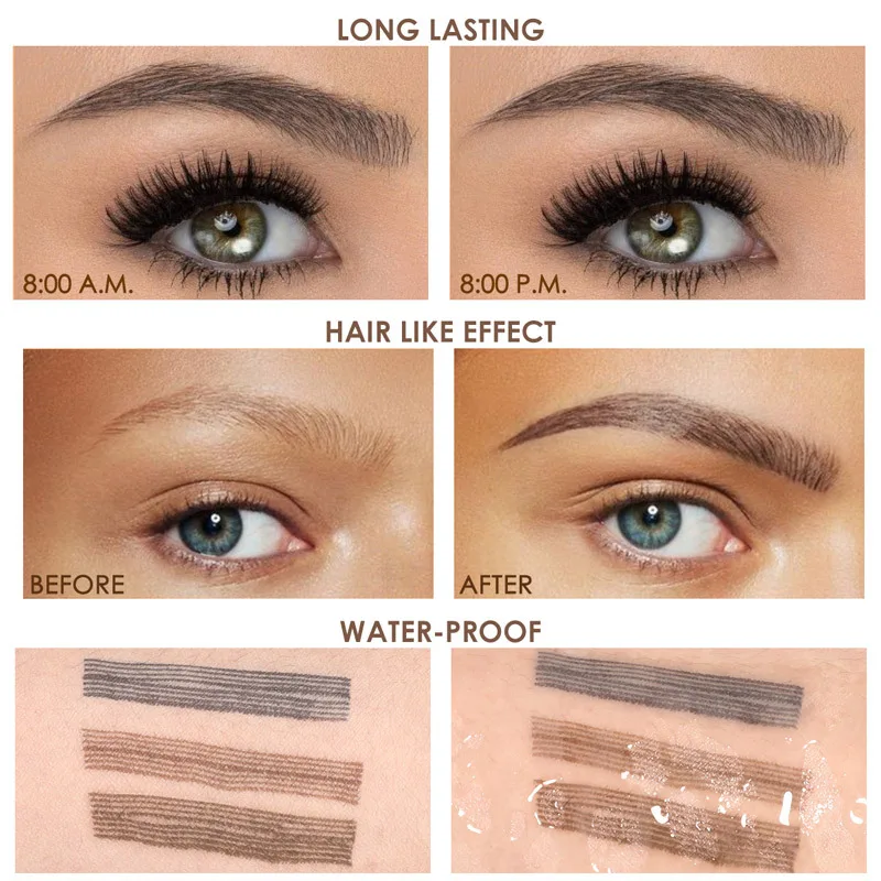 Lápiz de cejas líquido Natural de larga duración, 1/2/4 piezas, 4 puntos, tatuaje de cejas, resistente al agua, maquillaje de ojos de alta calidad, cosméticos