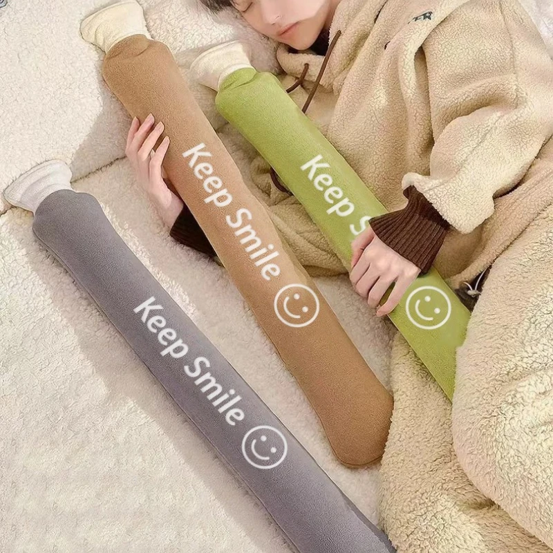 Long Cartoon Explosion-Proof Water Filled Hot Water Bottle, Cute Hand Belly Feet Warmer, Super Soft Plush Cover for Women Kids