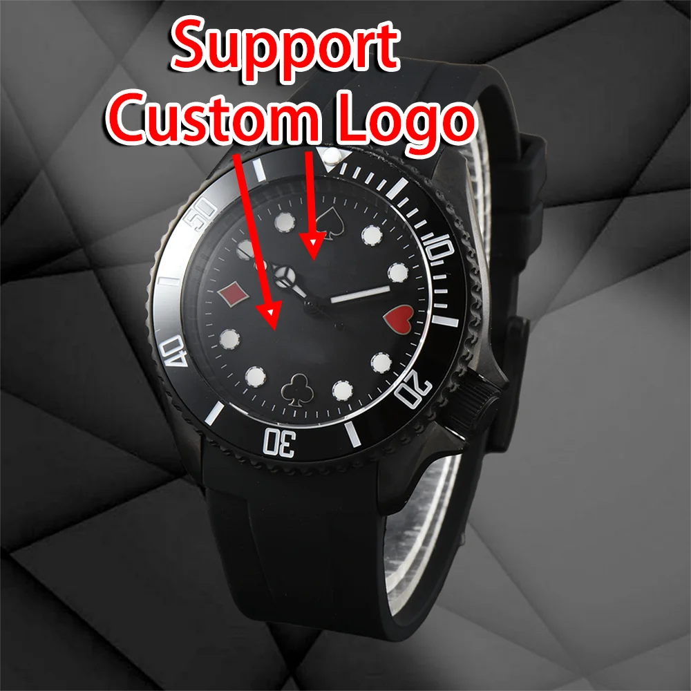 Custom Logo 42mm NH 35 Stainless Steel Men‘s Watch NH 35 Automatic Movement Sapphire Glass Waterproof Rubber Band 28.5mm Dial