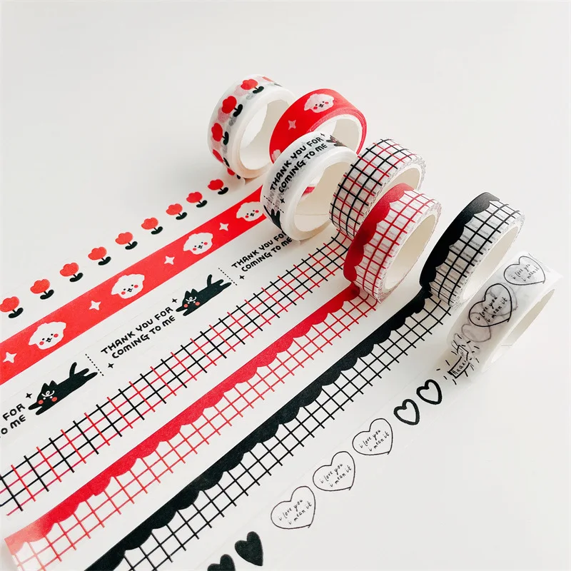 

5m Washi Tape Ins Style Cartoon Dog Tulip Scenery Decorative Paper Tape for Journaling Scrapbooking Removable Border Grid