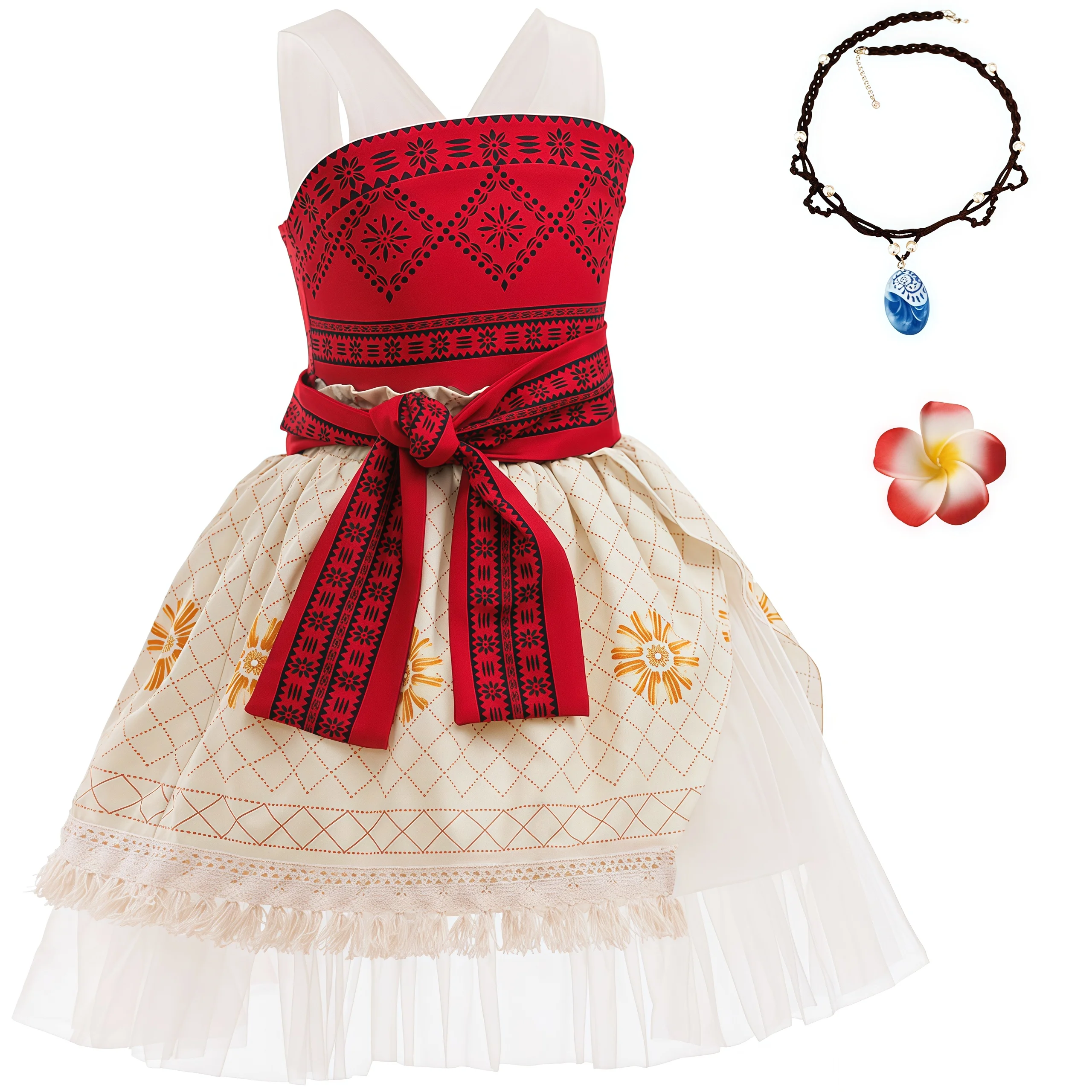 Children Movie Ocean Adventure Clothes Princess Dress With Necklace Hairpin For Girls Halloween Carnival Birthday Party Outfits