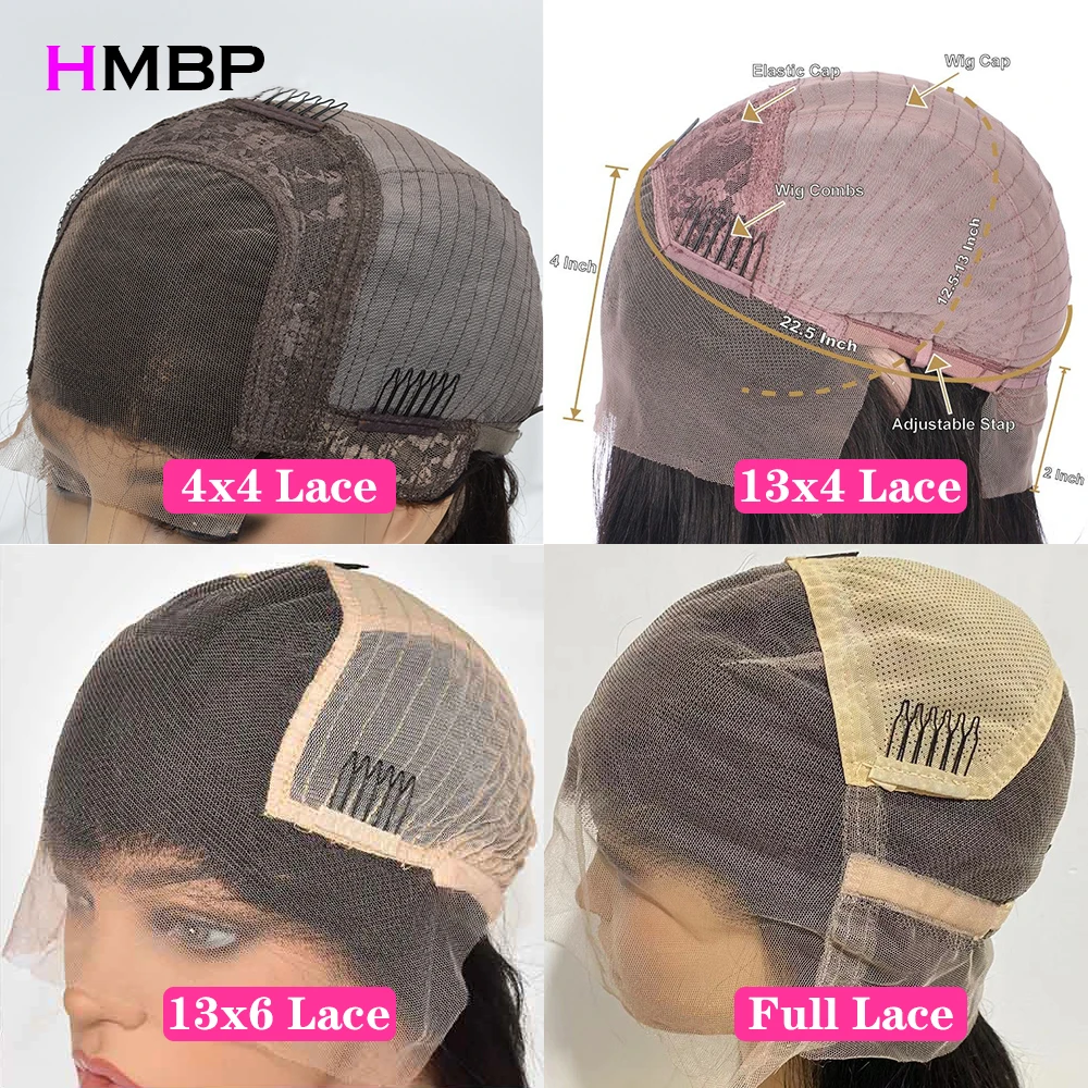 Peruca de renda reta completa para mulheres, perucas de renda frontal HD, cabelo humano brasileiro, pré-arrancado, fechamento 4x4, 13x6