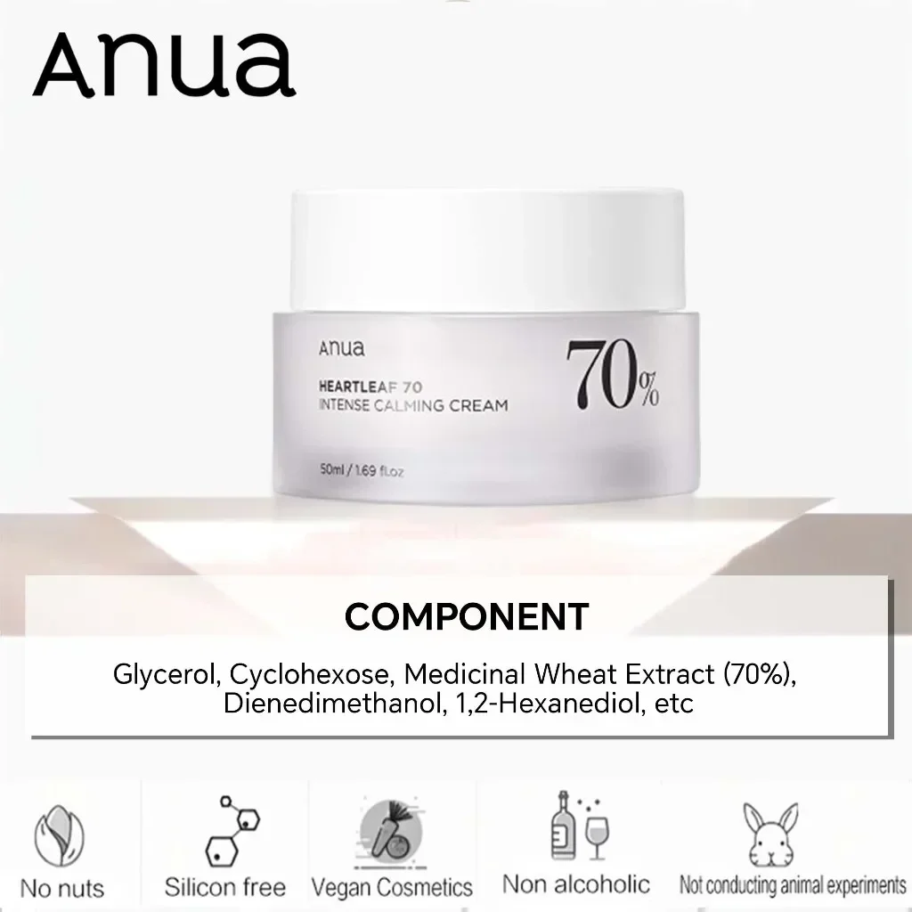 Anua Heartleaf Originales 70 % intensive beruhigende Creme, beruhigende Reparatur, aufhellende Körper-Feuchtigkeitscreme, Gesichtslotion, koreanische Hautpflege