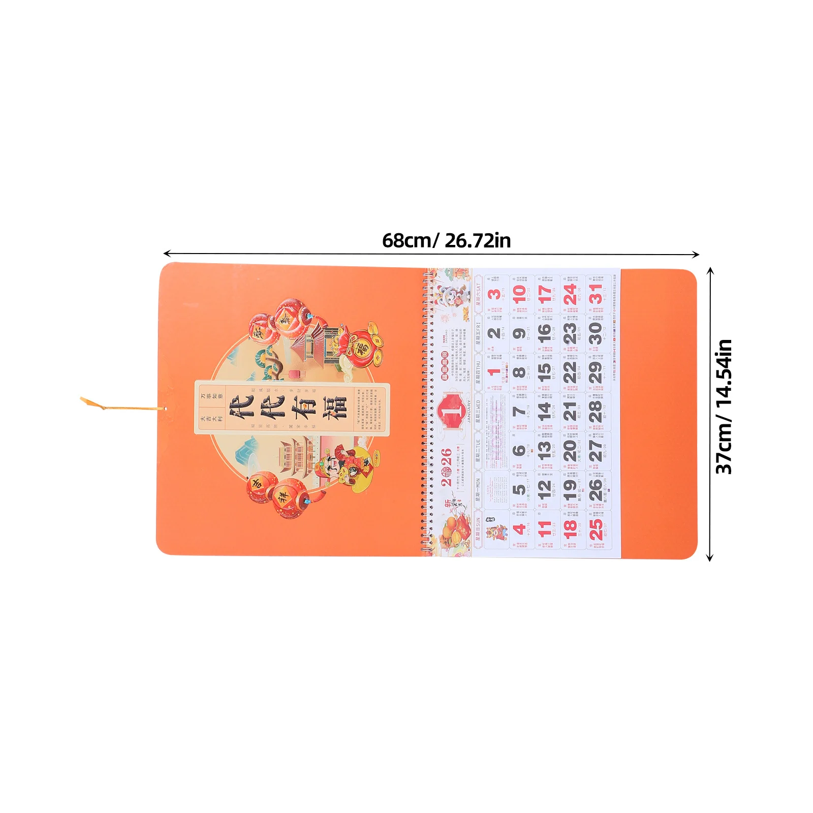 Chinese Wall Hanging Calendar 2026 Year of Horse Orange Lunar Calendar Scroll Home Office Monthly Planner New Year Zodiac