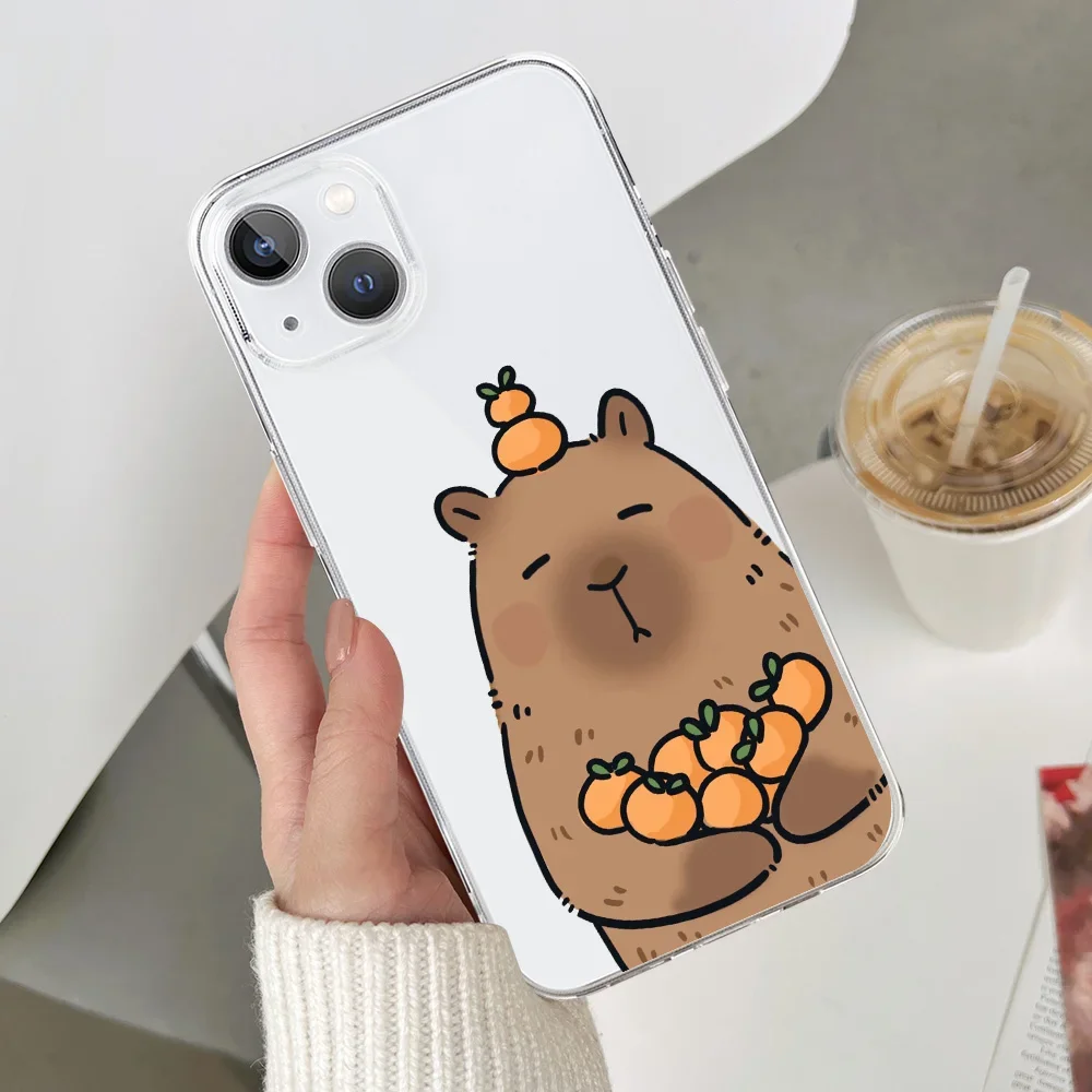 Cute Capybara Pattern Capibala Phone Case for New iPhone 15 14 13 12 11 Pro Max Plus Mini SE 2020 XS XR Soft Cover Fundas