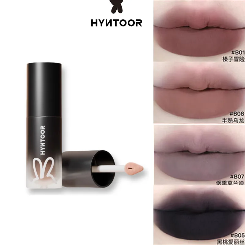 Lápiz Labial Mate Hyntoor, Efecto Terciopelo, Punk, Nude, Negro Gótico, Alta Intensidad, Larga Duración, Antiadherente, Maquillaje Labial