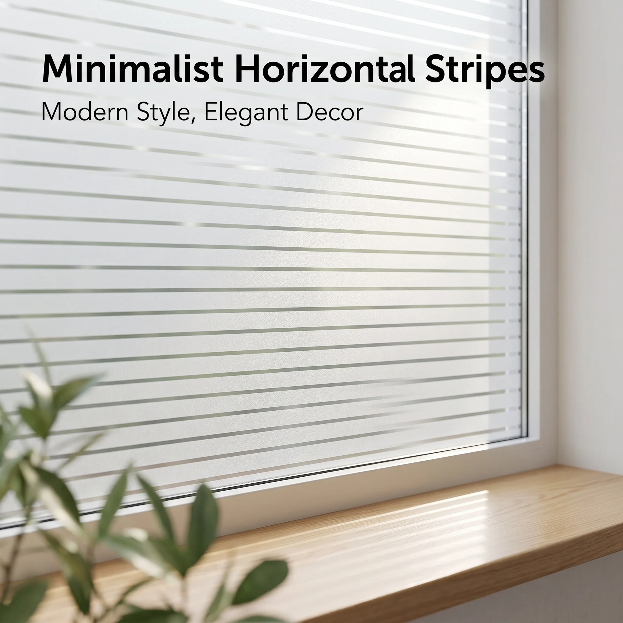 Self‑Adhesive Horizontal Stripes Window Film Frosted Privacy Glass Sticker Anti‑Peeping Decor for Bathroom Bedroom Office Glass