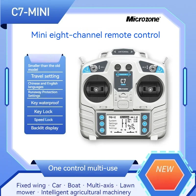 Пульт дистанционного управления Mc7mini Microzone, 7 каналов, 2,4 ГГц, радиоприемник, радиосистема, передатчик для радиоуправляемых моделей, игрушек