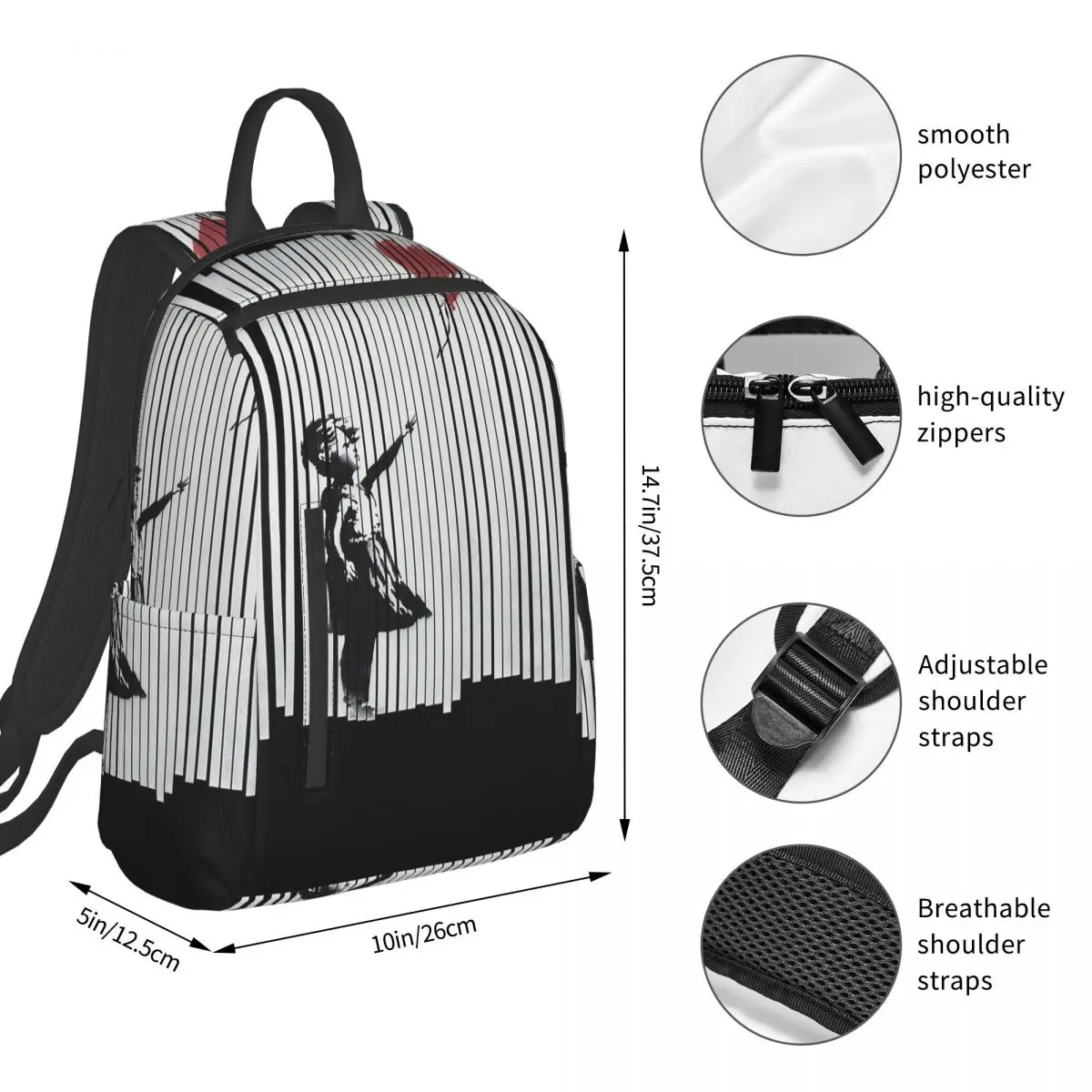 Hey! I Fixed It! Banksy Shredded Balloon Girl Backpack Student BookBag Boys Girls School Bag Laptop Shoulder Bags Men Women
