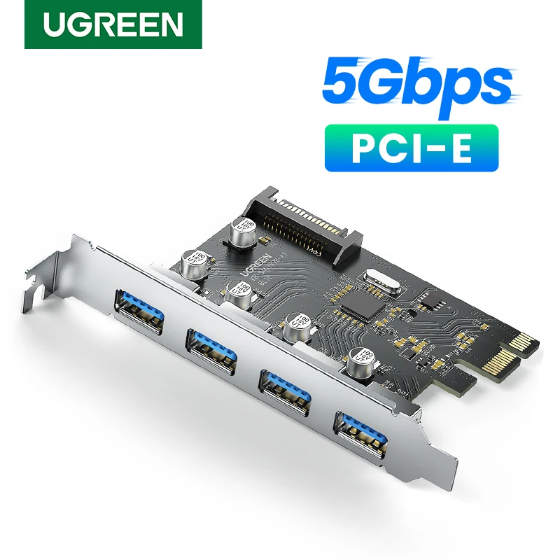 UGREEN USB 3.0 PCIe karty 5 gb/s USB 3.0 gniazda rozszerzeń PCIe karty 4 porty PCIe do adaptera USB z 15-pin SATA złącze zasilania