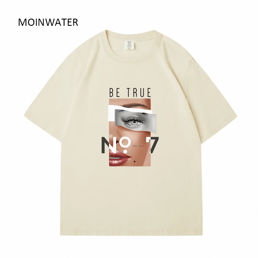 MOINWATER New Women Streetwear Summer T shirt Female Beige Fashion Printed Tees Lady White Casual Young Short Sleeve Tops MT2332