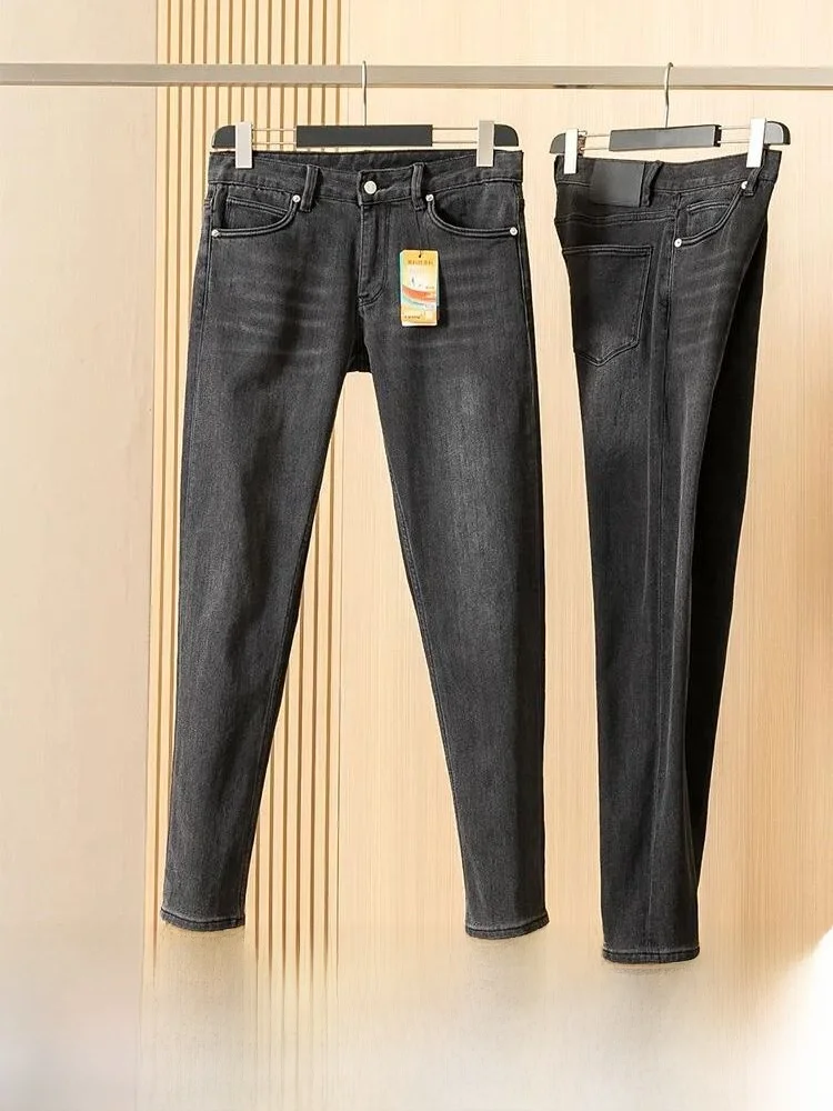 

Thiened Fce Lined Straight Leg Casual Jeans Men's Windproof Warm Autumn Winter All-match Elastic Comfortable D...