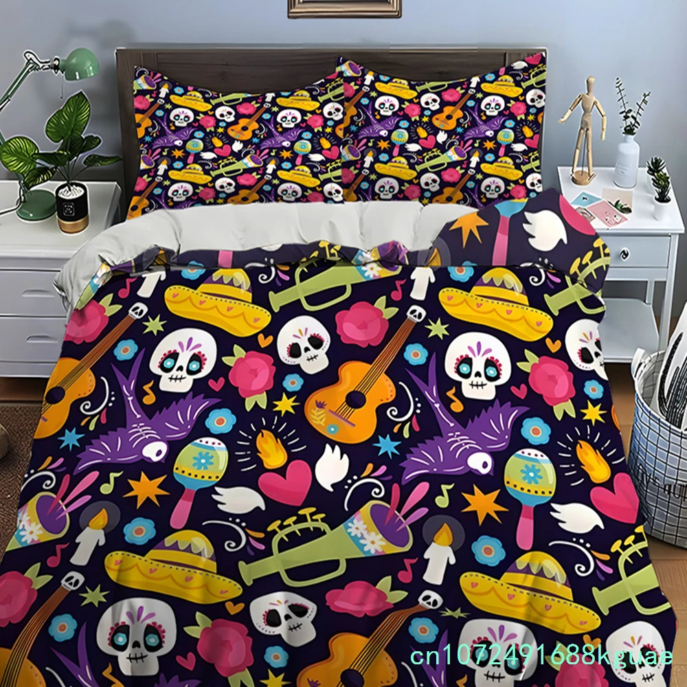 Mexican Style Skull Guitar Print Bedding Set Duvet Cover 1 Duvet Cover 2 Pillowcases Adult And Kids Bedding Set Luxury Gifts