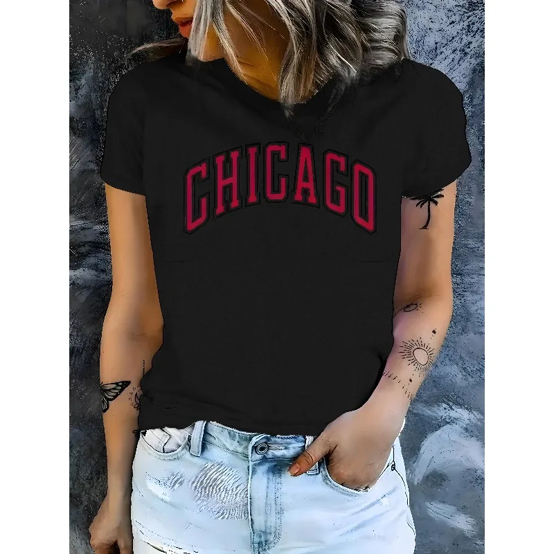 

Женская повседневная летняя футболка с 3D принтом Chicago, удобная свободная дышащая быстросохнущая футболка с короткими рукавами