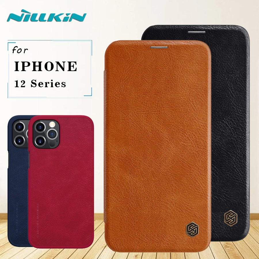 For iPhone 12 Pro Max Case Nillkin Qin Leather Case with Card Pocket Camera Protector Back Cover For iPhone 12 mini