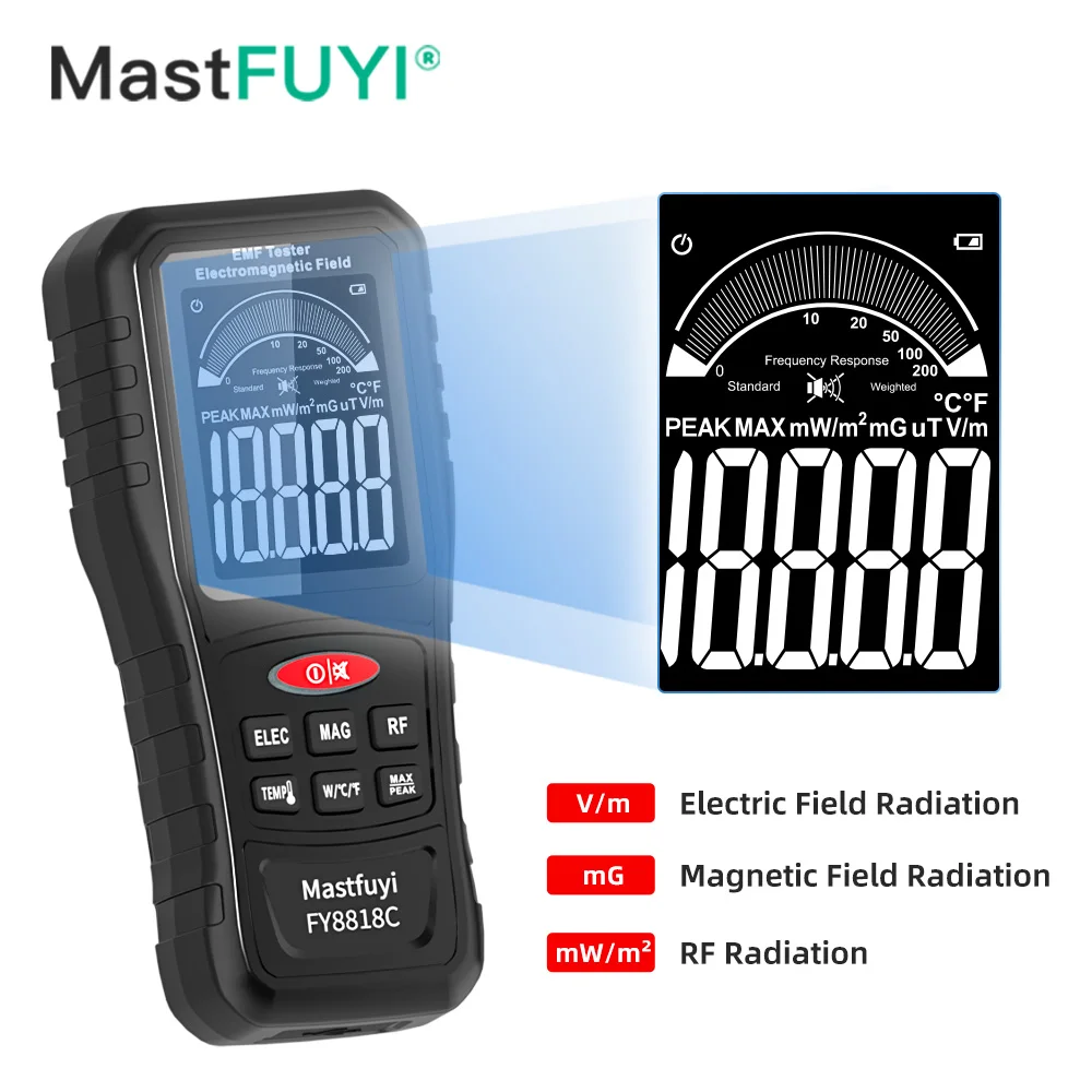 MASTFUYI FY8818C كاشف الإشعاع الكهرومغناطيسي الكل في واحد مع حامل الذروة، مقياس كثافة الطاقة EMF وRF القابل لإعادة الشحن USB-C #2