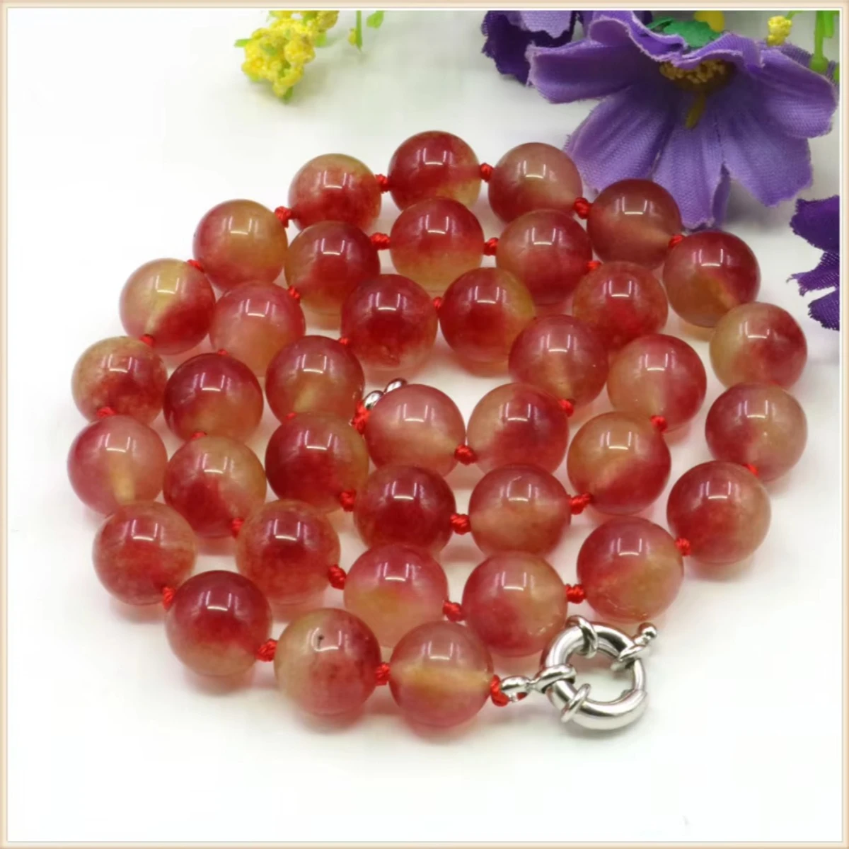 

8 10mm Round Red Multicolor Watermelon Tourmaline Necklace Natural Stone Steering Wheel Clasp Accessory Neckwear Jewelry Making