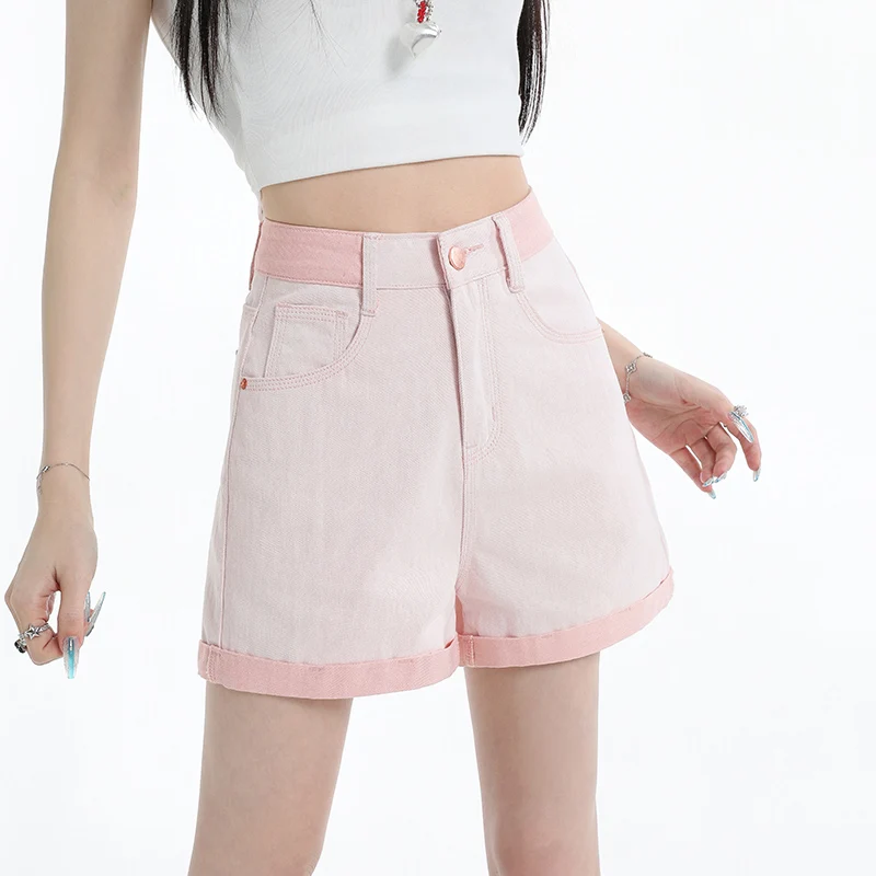 

Y2K Pink Loose Casual Denim Short Pants Summer New Women'S High Waist All Match Baggy Jeans Retro Classic Hot Sexy Jean Shorts
