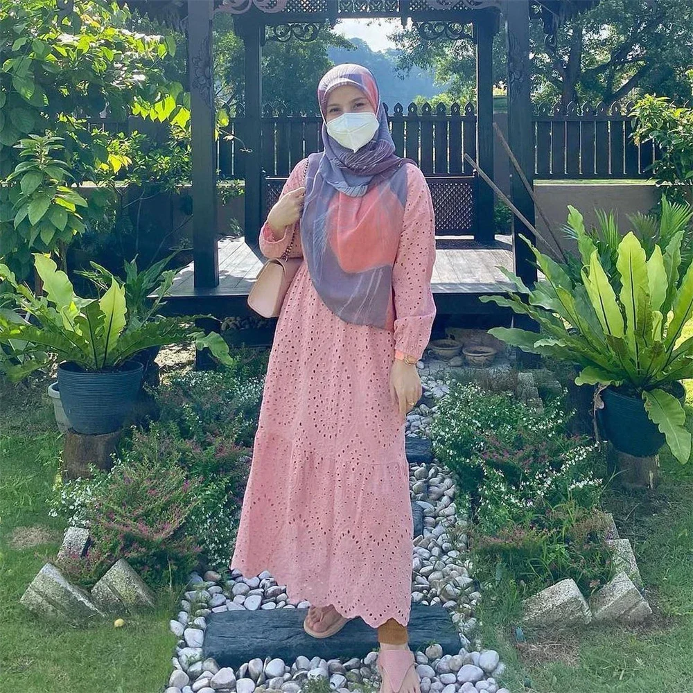 여성을위한 두바이 파티 드레스 이슬람 Abaya Jalabiya 긴 소매 속이 빈 v 넥 캐주얼 맥시 베스 티드 모로코 Kaftan 긴 가운