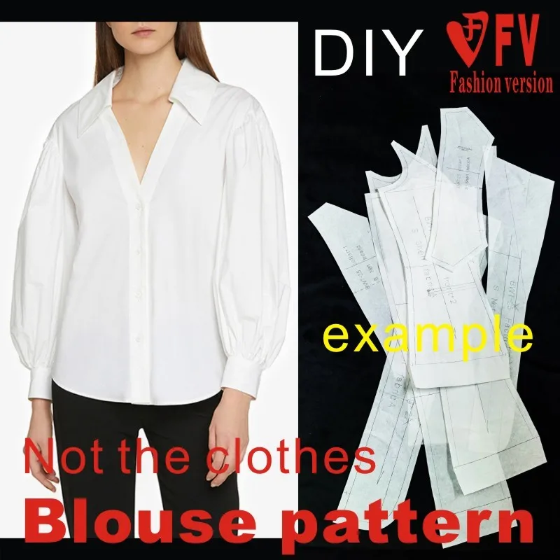 Clothing pattern women's temperament V-neck lantern sleeve shirt 1:1 sewing structure design drawing BCY-169