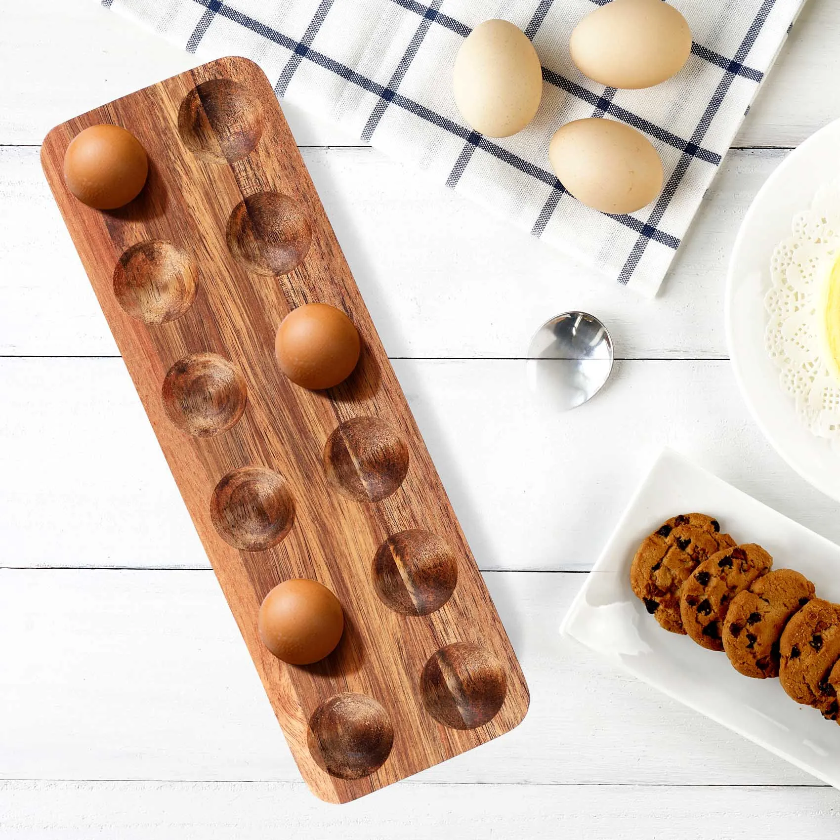 12 Holes Japanese Style Wooden Double Row Egg Storage Box Home Organizer Rack Eggs Holder Kitchen Decor Accessories