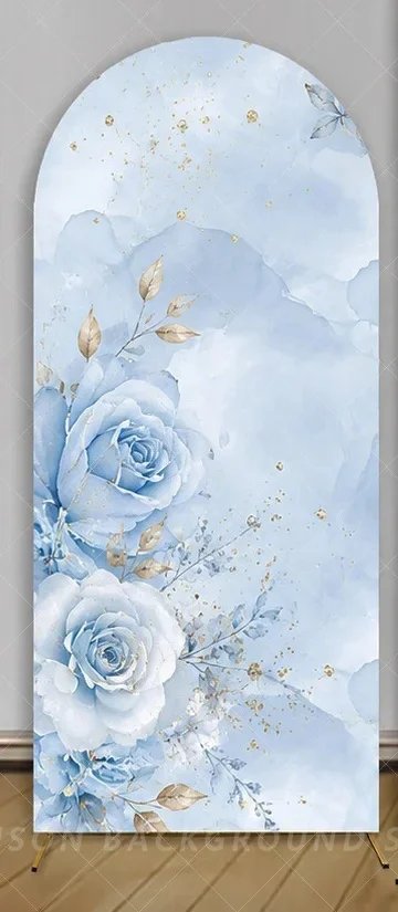 Blue Quinceanera Arch Backdrop Dusty Blue Princess Dress Sweet 15 Birthday Party Decorations background