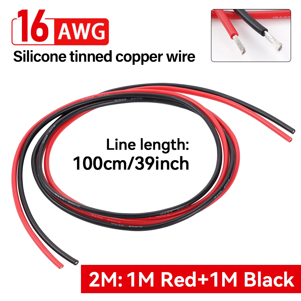 

16AWG Silicone Tinned Copper Wire 1M red and 1M black high quality Flexible Soft cable for cars RVS trucks RC batteries