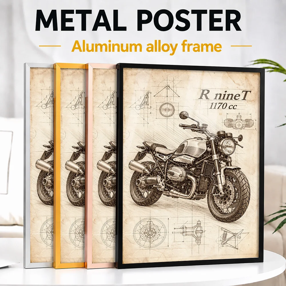 German R NineT Option 719 Aluminum Motorcycle Framed Metal Poster Personalized Speed Legacy Wall Art Gift For Race Collectors