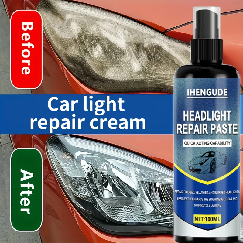 Professional Car Headlight Restoration Spray, Easy Maintenance Kit, Repairs Oxidation, Yellowing, and Blurred Headlights, Comes with Polishing Abrasives - Effectively Improves the Brightness of Car and Motorcycle Lights