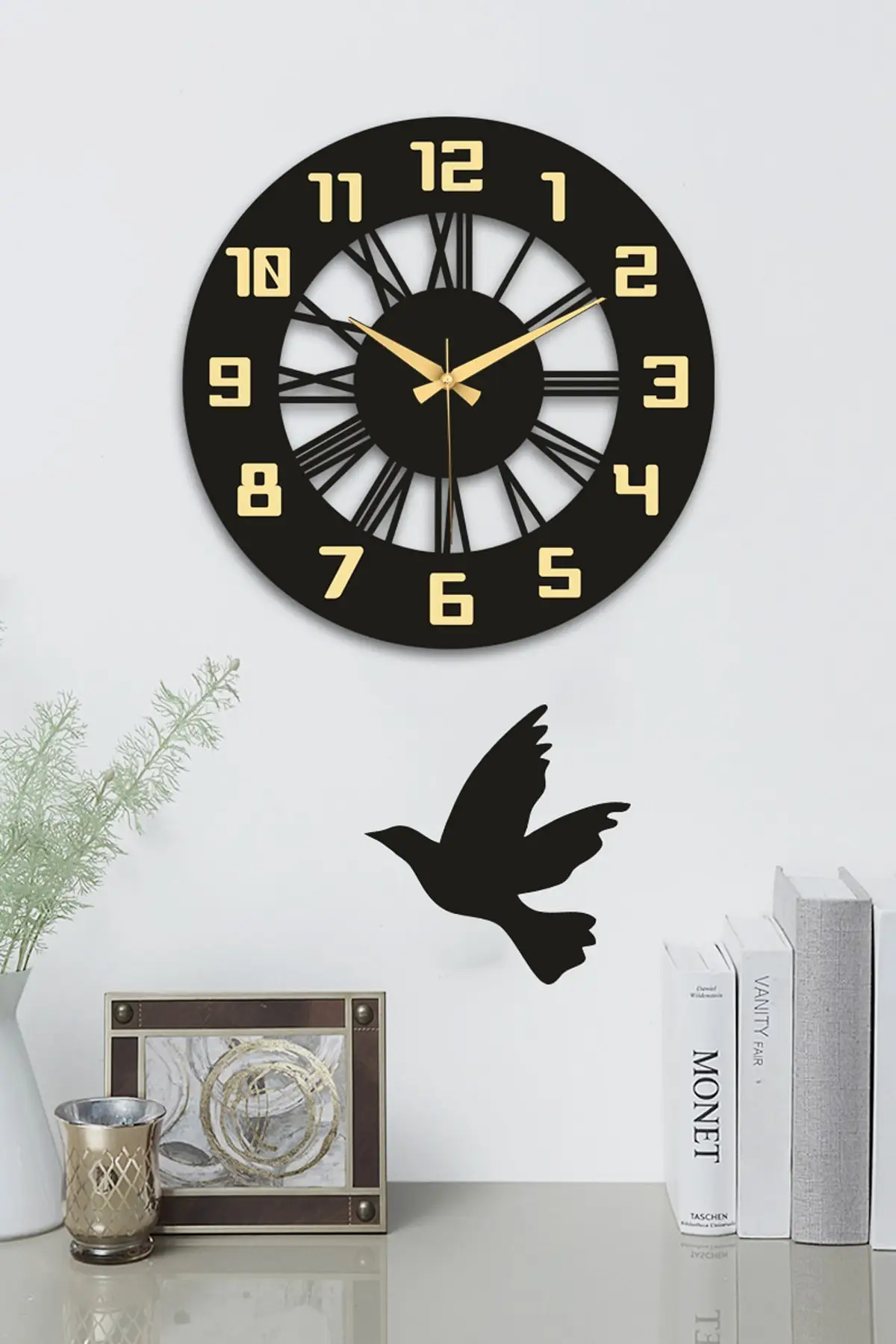 Gift Decorative Roman And Latin Figures Mirrored Wall Clock 41x41 Cm Wood MDF 3mm thickness