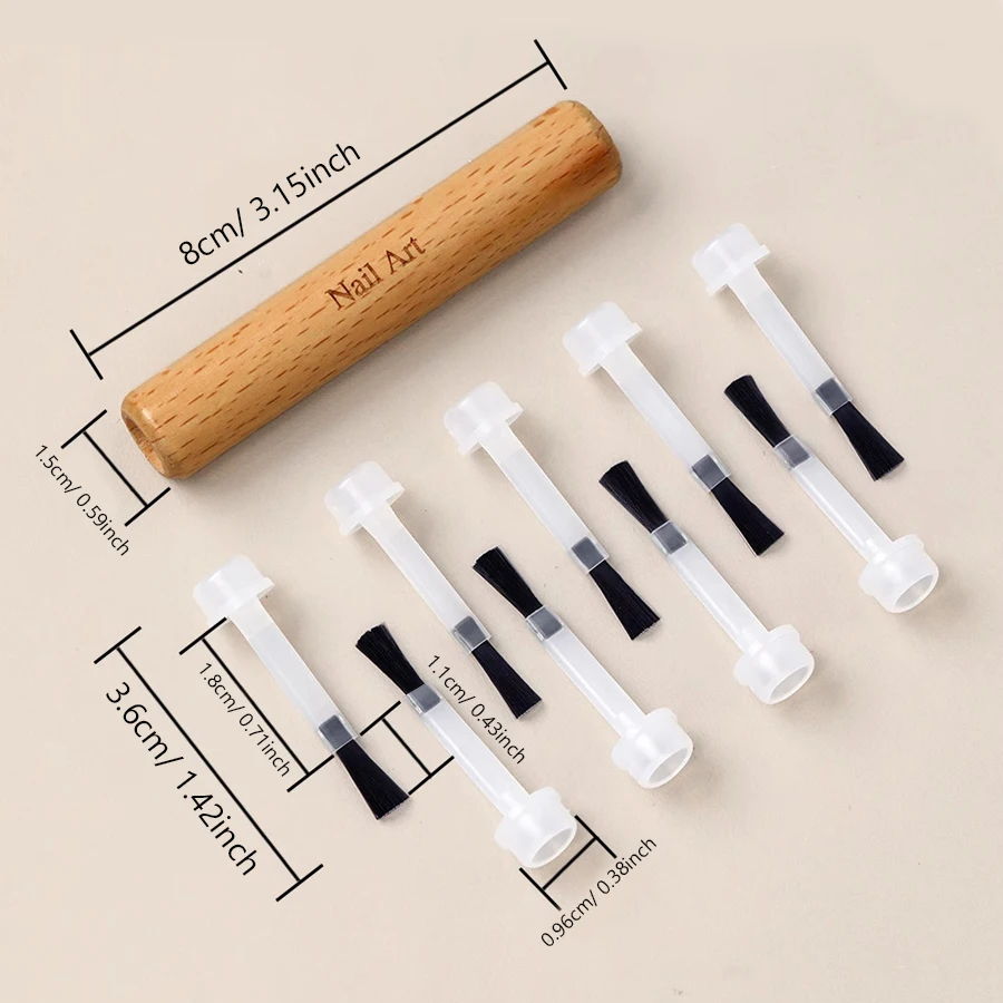 10/50 Stück multifunktionale, austauschbare Nagelkunst-Pinselköpfe mit abnehmbarem Holzgriff, Set mit Nagelkunst-Werkzeugen – Detail 6