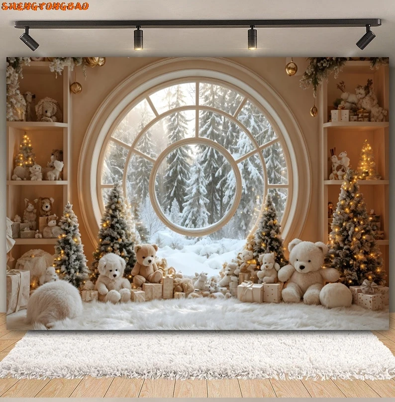 Christmas Photography Backdrops Xmas Tree  Window Fireplace Children Birthday Kids Portrait Background Decor Photo Studio Props