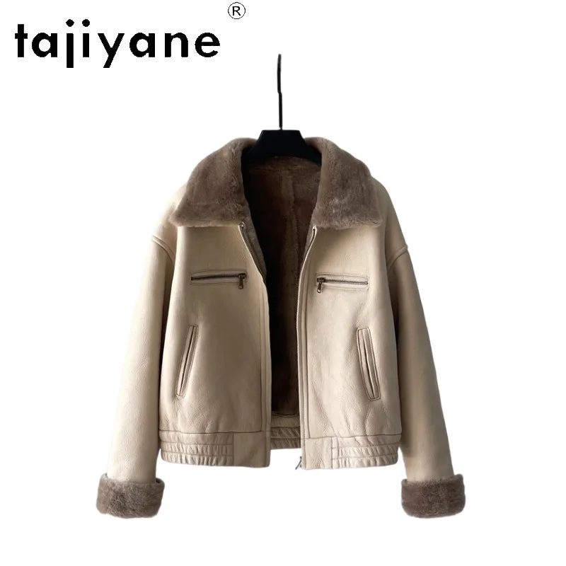TAJIYANE High Quality Kartus Sheep Shearling Real Fur Coat Women Short Leather Overcoat Biker Outerwear Chic Winter Fur Jacket
