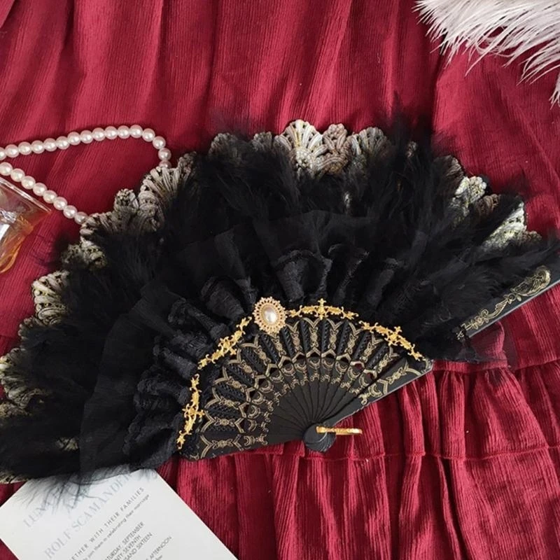 

5asd Vintage Lace Fan 20s Flapper Costume Collapsible Hand Fan