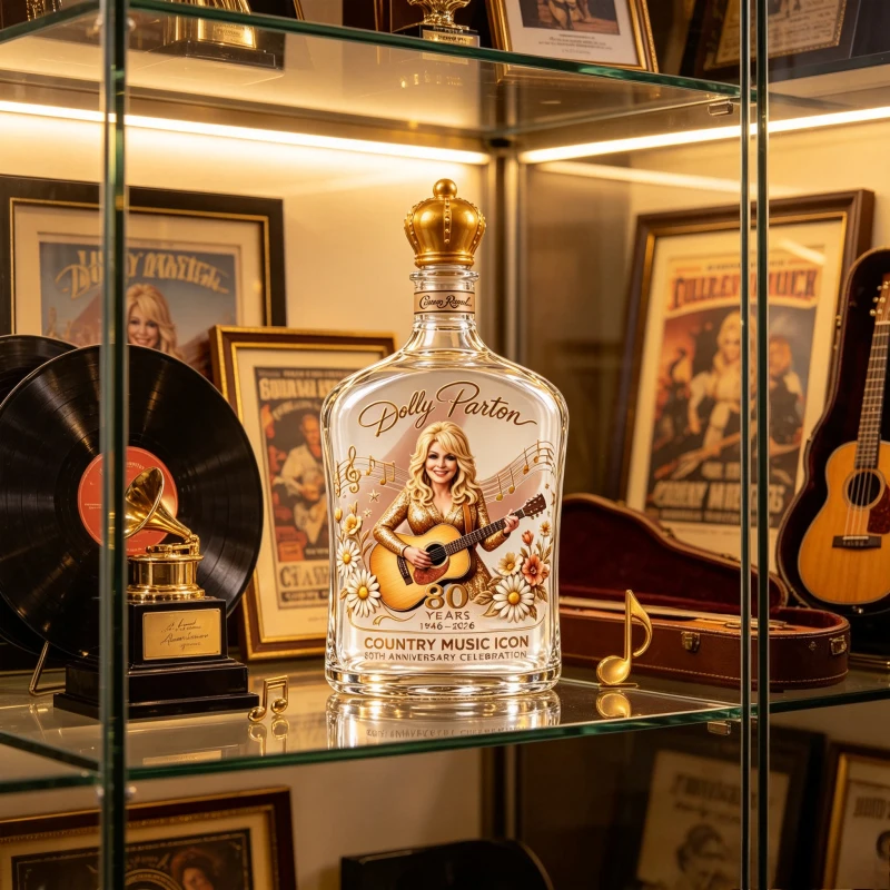 Country Music Icon Dolly Parton 80 Years Celebration Decorative Glass Bottle, Art Hand‑Painted Liquor Decanter Desktop Ornament