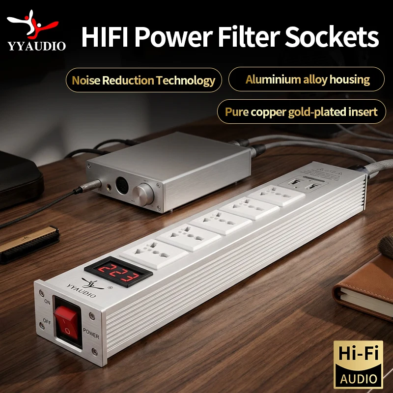 5-position AC Socket 15A 50-60KHz Hi-End Hifi Theater Audio AC Power Filter Audio Noise Power Conditioner Power Purifie with USB