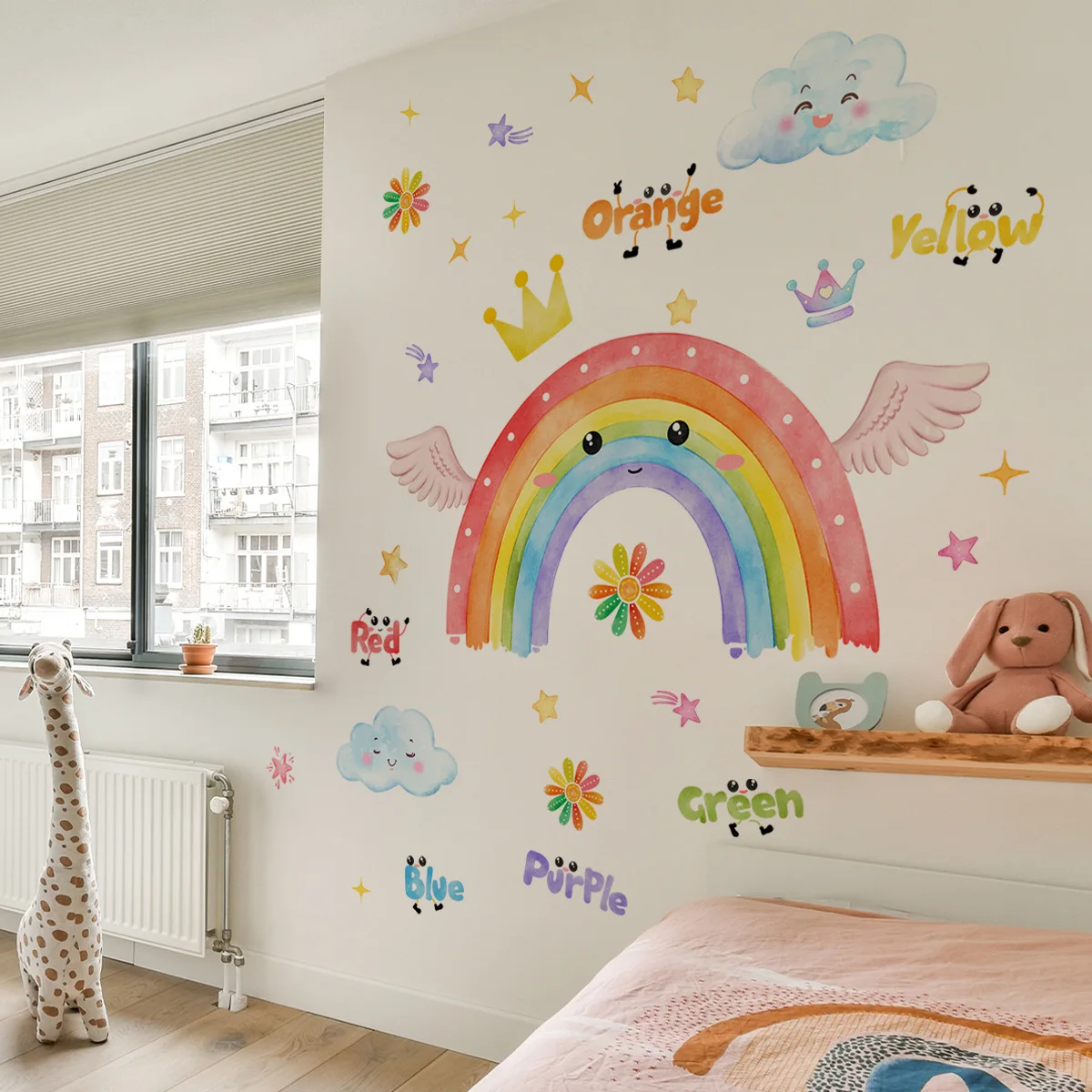

Cartoon Cute Rainbow Colorful Heart Balloon Sun Wall Stickers Removable for Bedroom Living Room Nursery Decoration Wall Decal