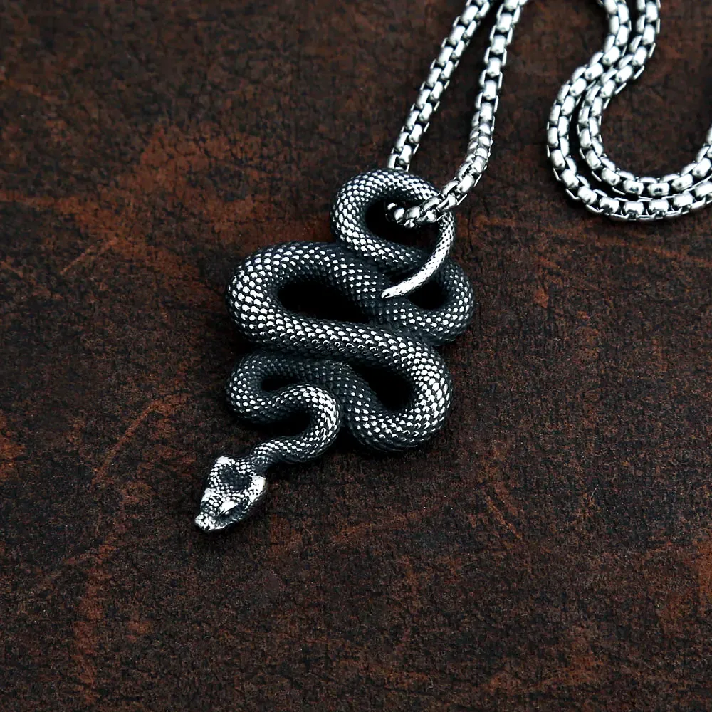 Gothic Punk Retro Coiled Serpent Pendant Necklace Stainless Steel Luck Talisman For Male Female Dark Style Fashion Jewelry