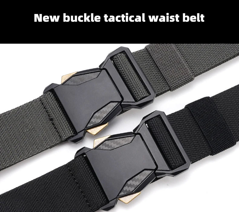 Neuer Automatik-Schnallengürtel aus Canvas, taktischer Gürtel mit Schnellverschluss, Arbeitskleidung, Freizeit, Outdoor, Militär, Trainingshose, schwarzer Gürtel für Herren – Detail 3