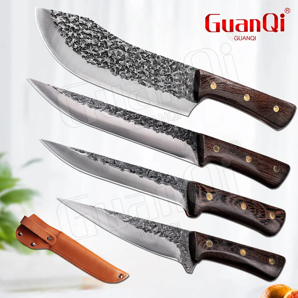 Handmade Forged Butcher Knifes Stainless Steel Slaughtering Meat Cutting Knife Peeling Killing Pig Knife Cutting Tool with Cover