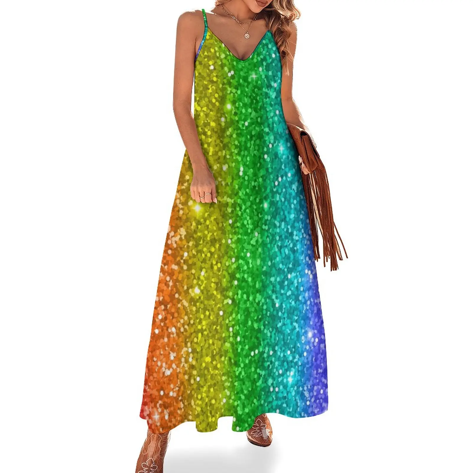 

New Rainbow Glitter Sleeveless Dress Evening dresses luxury evening dress woman for wedding