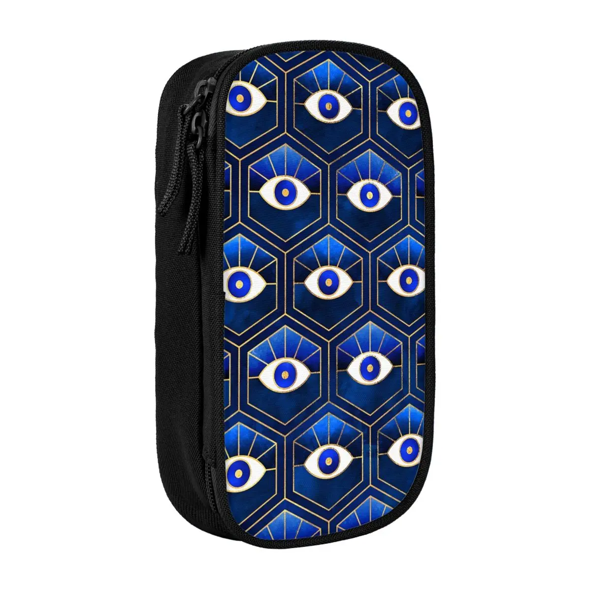 Custom Blue Hexagon Eyes Pattern Pencil Case for Boys Gilrs Large Capacity Pen Box Bag School Supplies