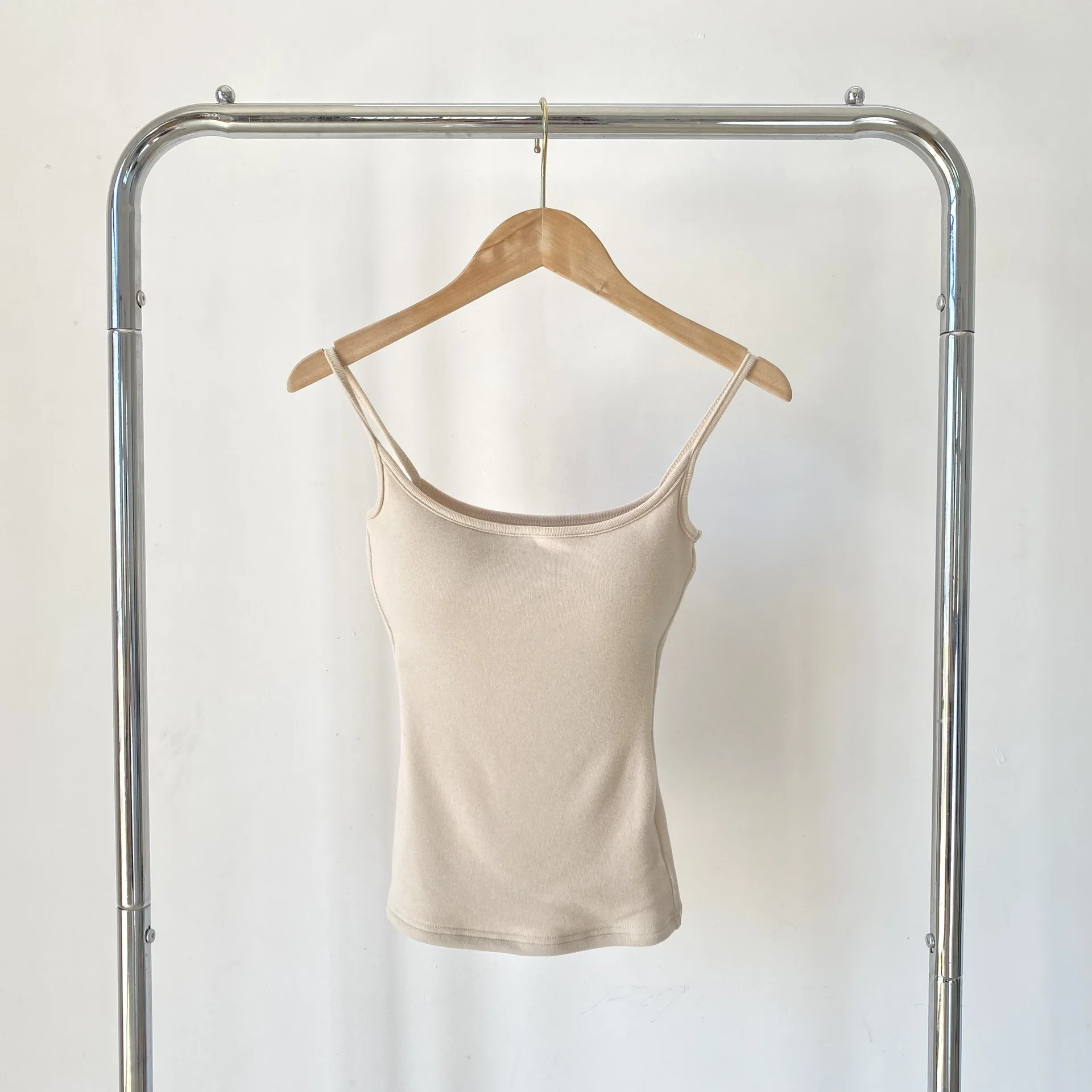 따뜻한 안감 탈부착 가능한 가슴 패드 스트랩 조끼 단색 가을 겨울 보온 베이스 레이어 탑 여성 패션 U넥...