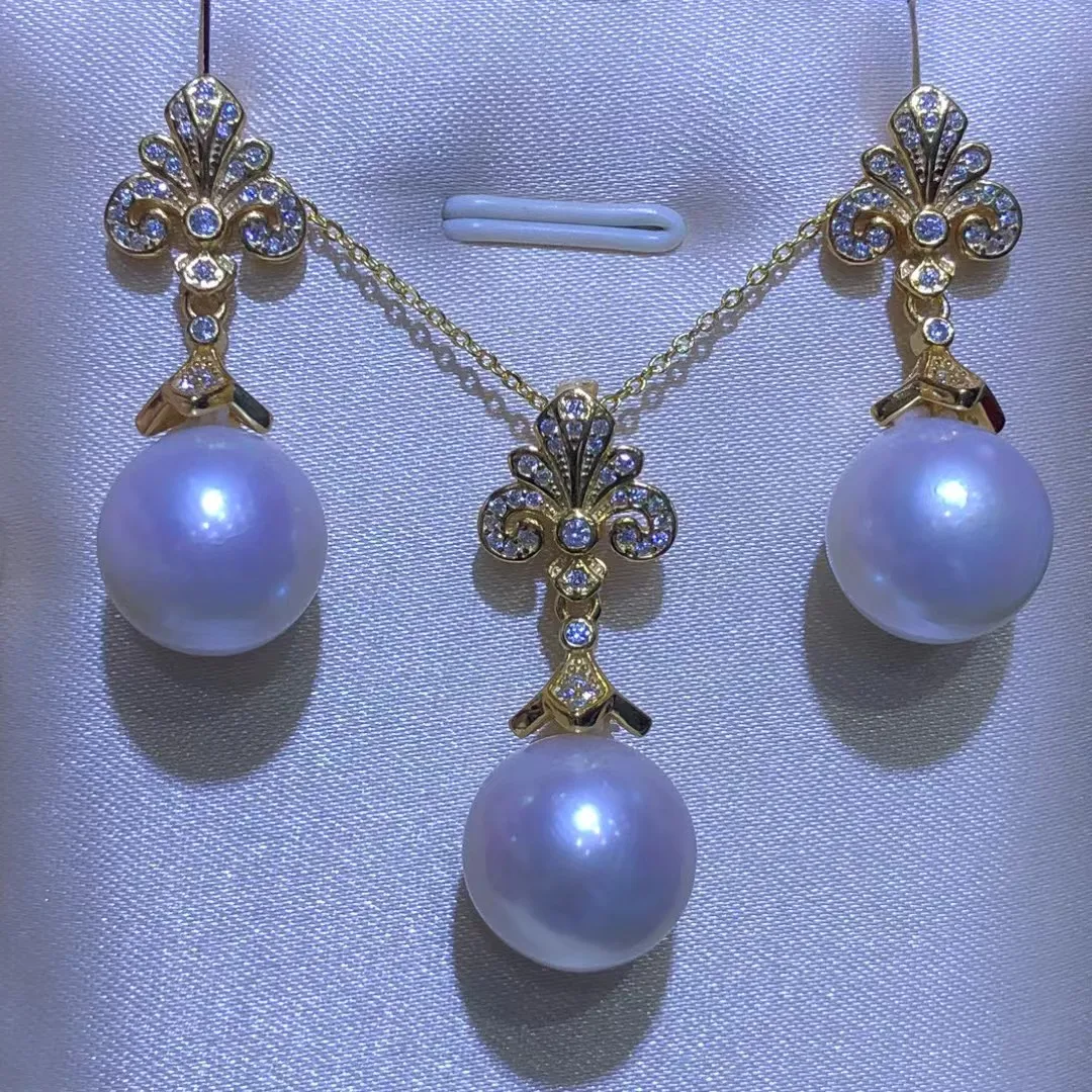 S925 Sterling Silver Pendant Earrings Mountings Findings Base Jewelry Set Mounts Settings Parts for 11-12mm Pearls Beads