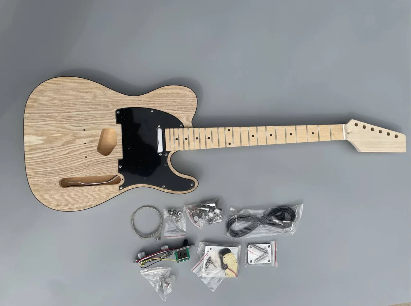 One Set DIY Electric Guitar Kit ASH Wood Guitar Body Maple Fingerboard 22 Fret Guitar Neck for Tele Style Dots Inlay Bolt On