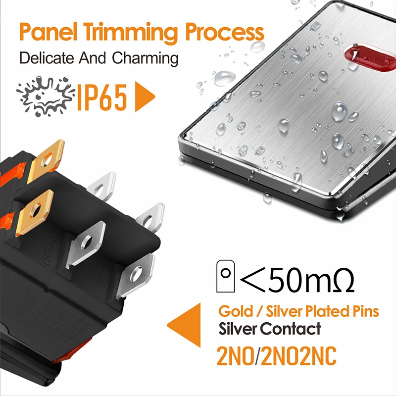LANBOO 28*22mm With Red, Green And Blue Indicator Light 2-Speed/3-Speed 2NO2NC Metal Rocker Switch