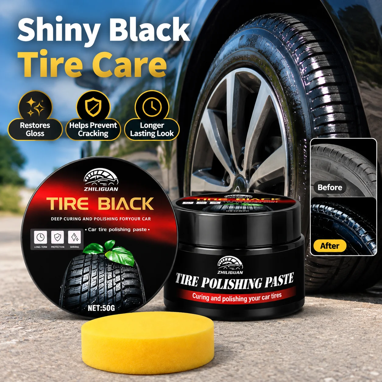 Car Tire Polishing Paste Restore Shiny Black Finish Deep Curing Revive Faded Rubber Surface Protective Tire Dressing Care
