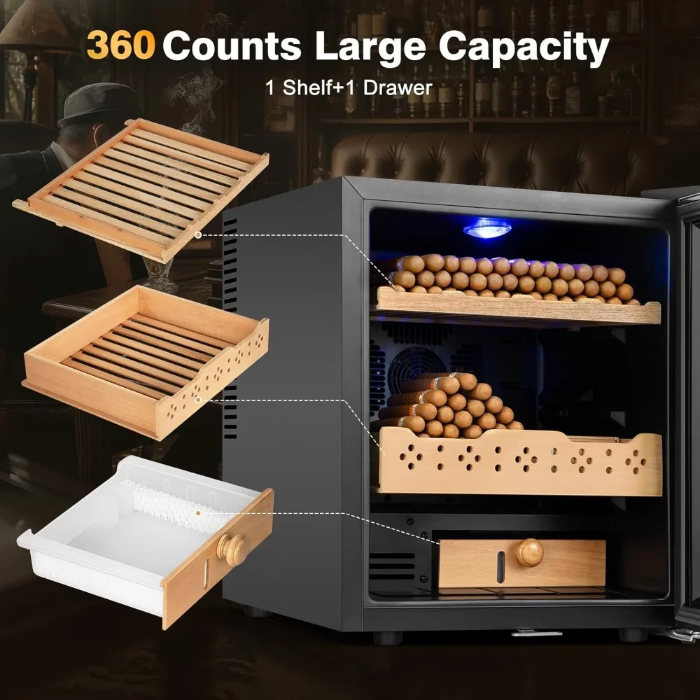 온도 및 습도 관리 기능이 있는 50리터 전기 쿨러 캐비닛, 스페인 삼나무 선반, 360개 품목 보관용 보안 잠금장치