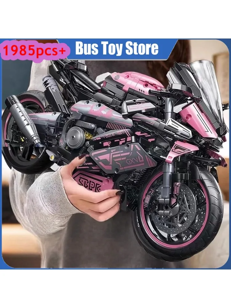 Roze High Tech Stad Sport Rapid Racing Motorrijwiel Moc Modulaire Baksteen Model Bouwstenen Jongens Geschenken Speelgoed - afbeelding 2