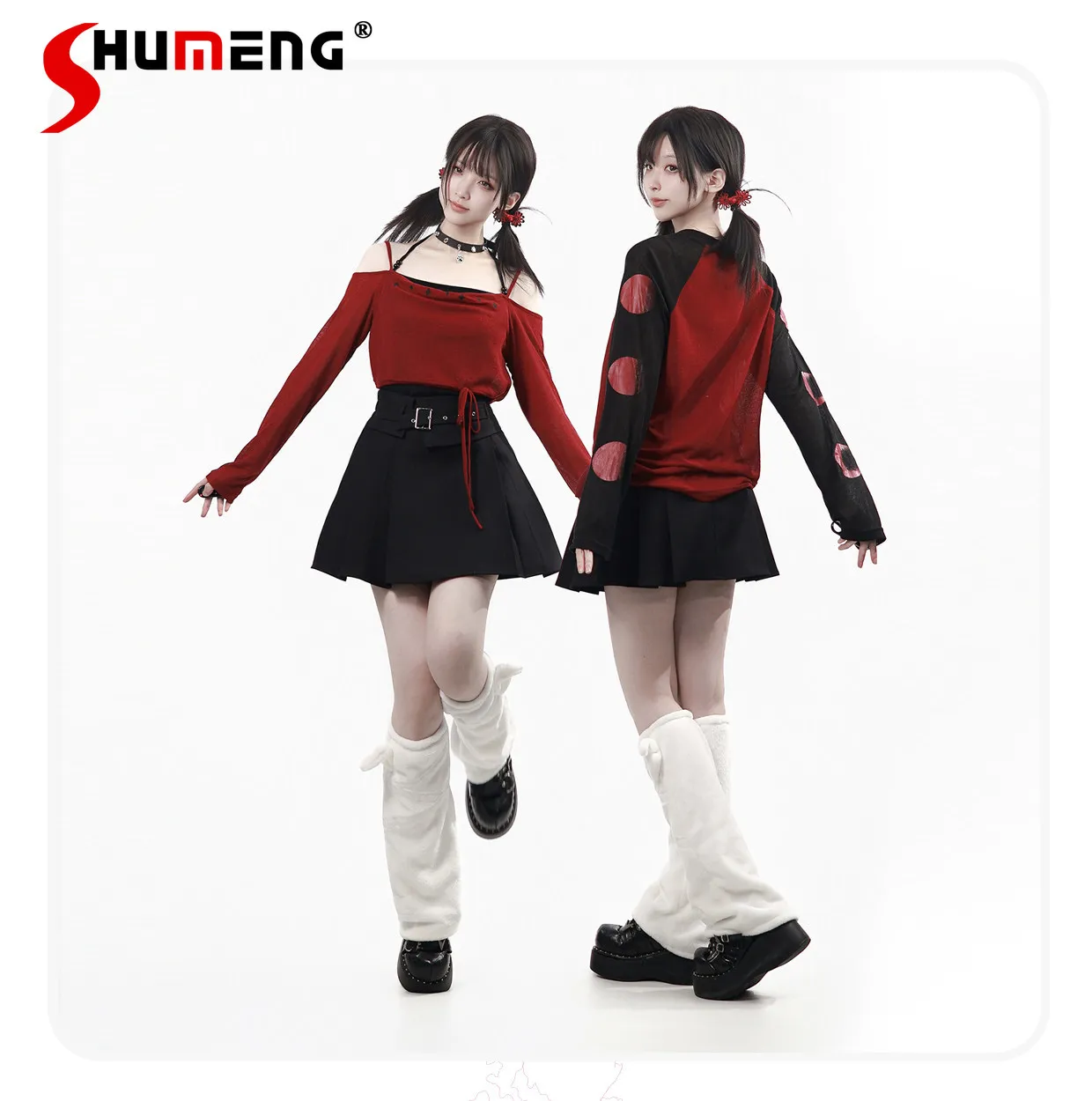 

Y2K Hot Girls Skirt Set Spring Summer New Sweet Cool Casual Women's Matching Sets Long Sleeve Off-the-shoulder Top Skirt Outfit